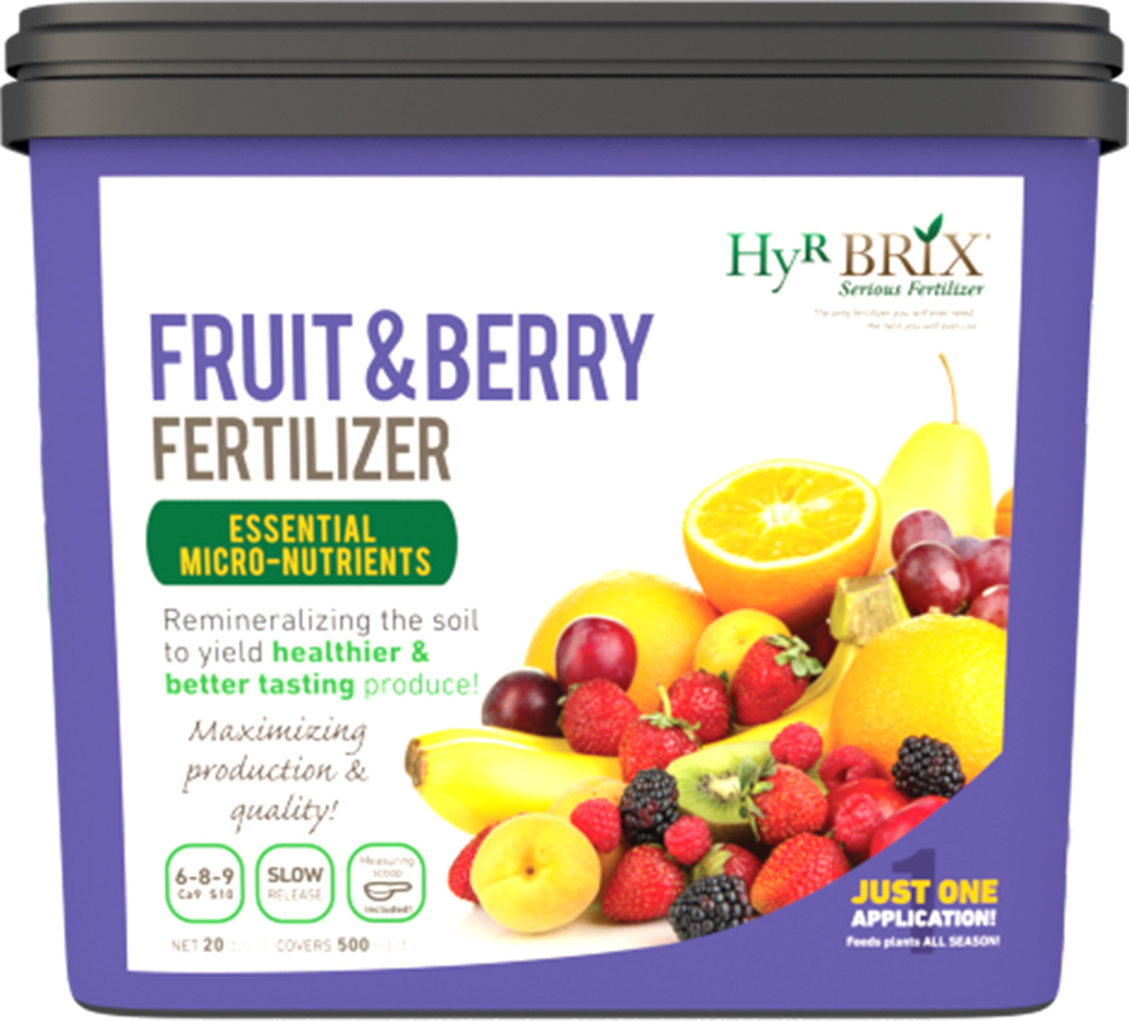 HyR BRIX® Fruit & Berry Fertilizer 6-8-9 Ca9 S10- 20 lb Pail