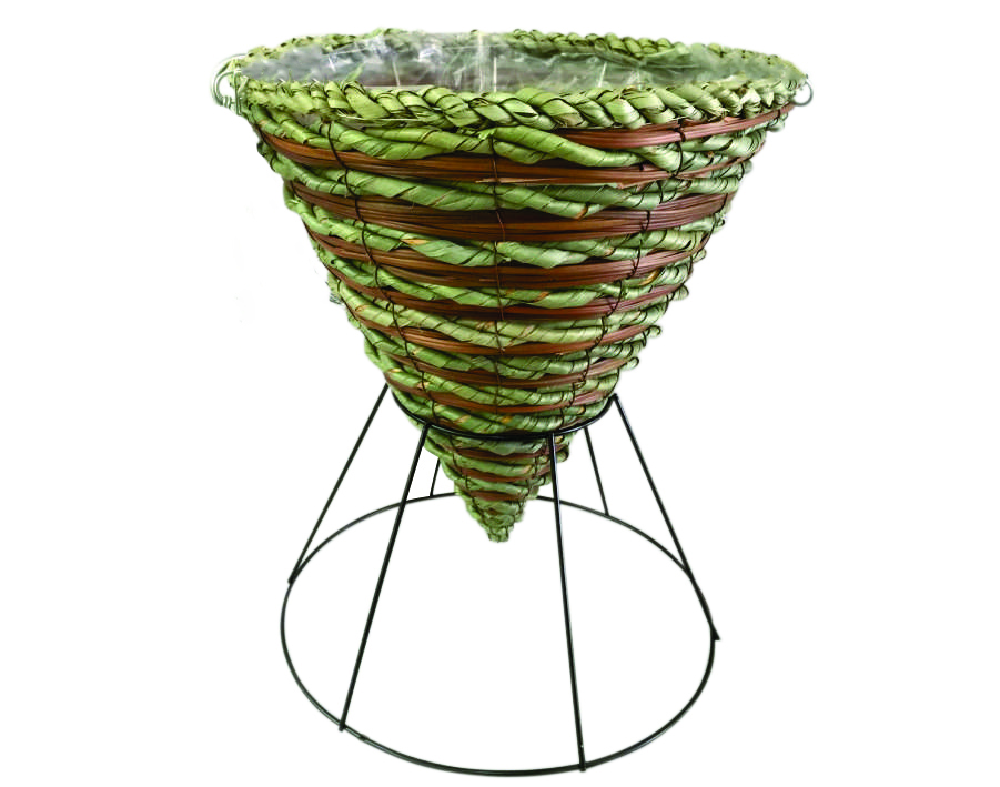 14 x 15 Round Rattan Cone Green/Brown with Stand - 15 per case