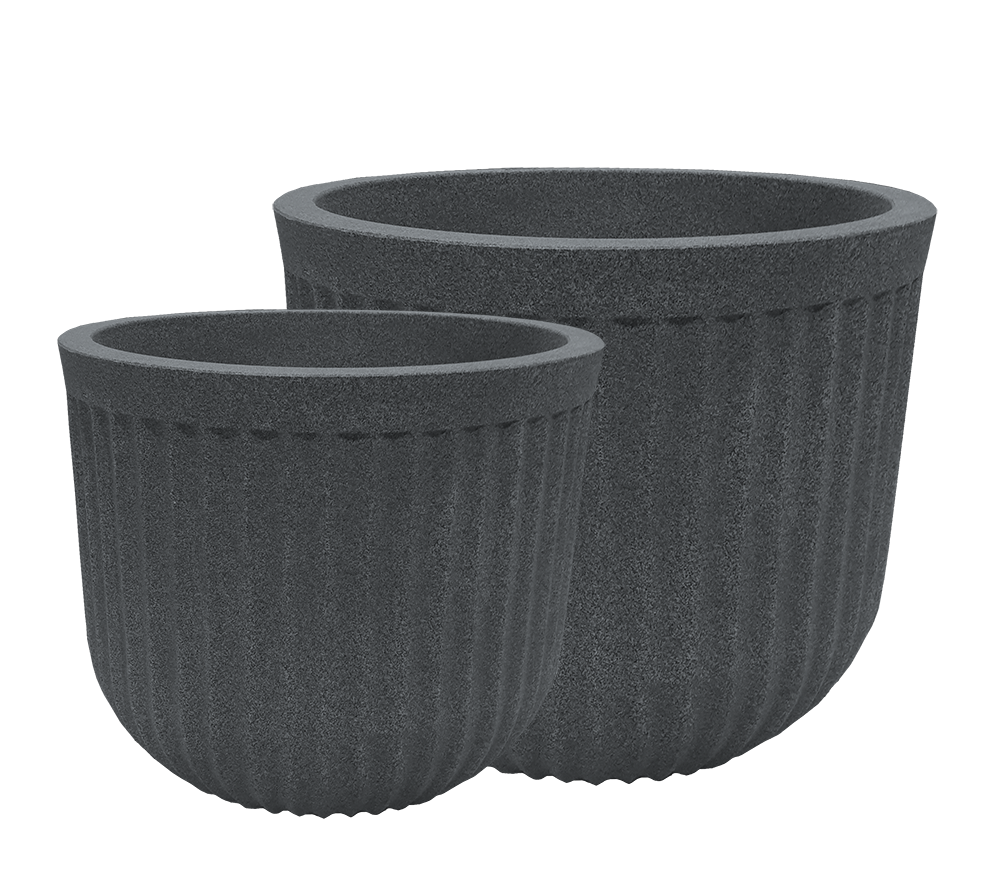 Fluted Round Planter Charcoal - 2 Piece Set
