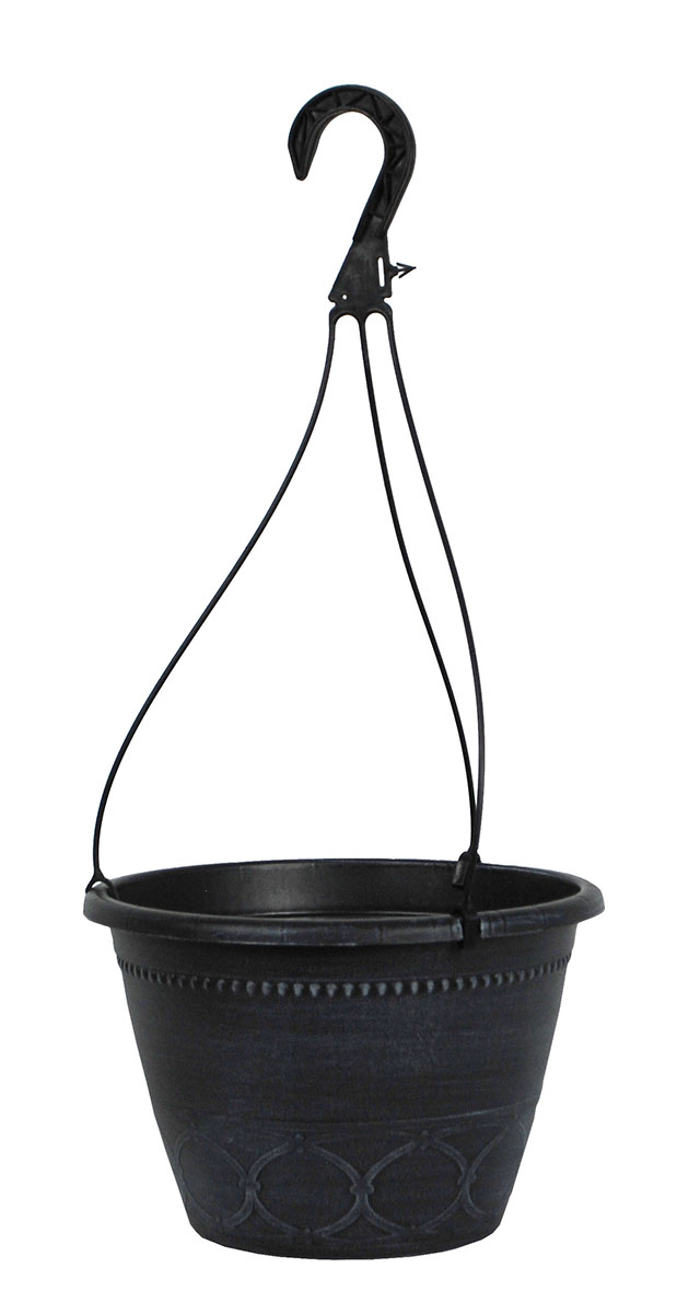 11 Inch Nassau Hanging Basket Black with White Brush - 56 per case