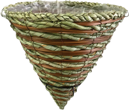 14 x 15 Inch Round Rattan Cone Green/Brown with 4 Strand Hanger – 15 per case