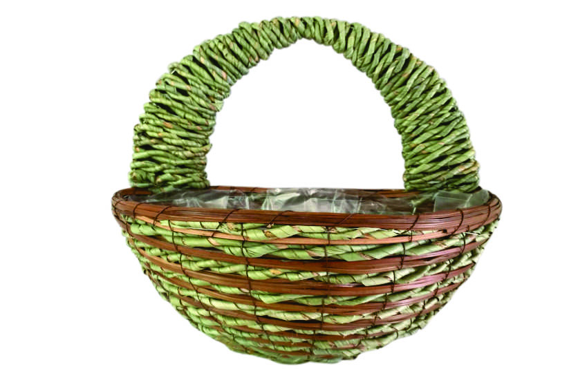 15" Rattan Wall Basket Green/Brown - 15 per case