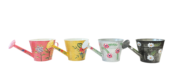 10 Inch Water Can Planters Hand Painted Floral - 12 per case